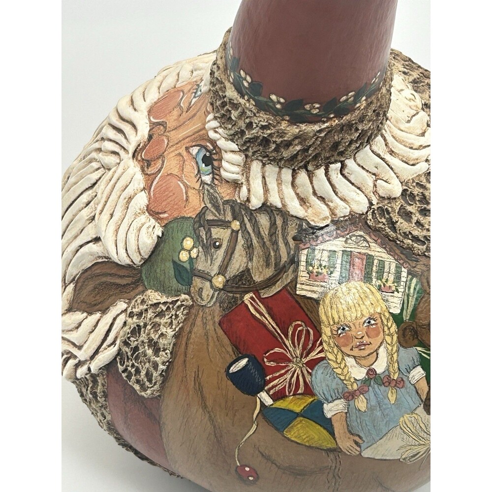 Santa Folk Art Painted Gourd Signed Sculpture G2Taylor 1999 #3 Christmas Decor - Picture 13 of 16